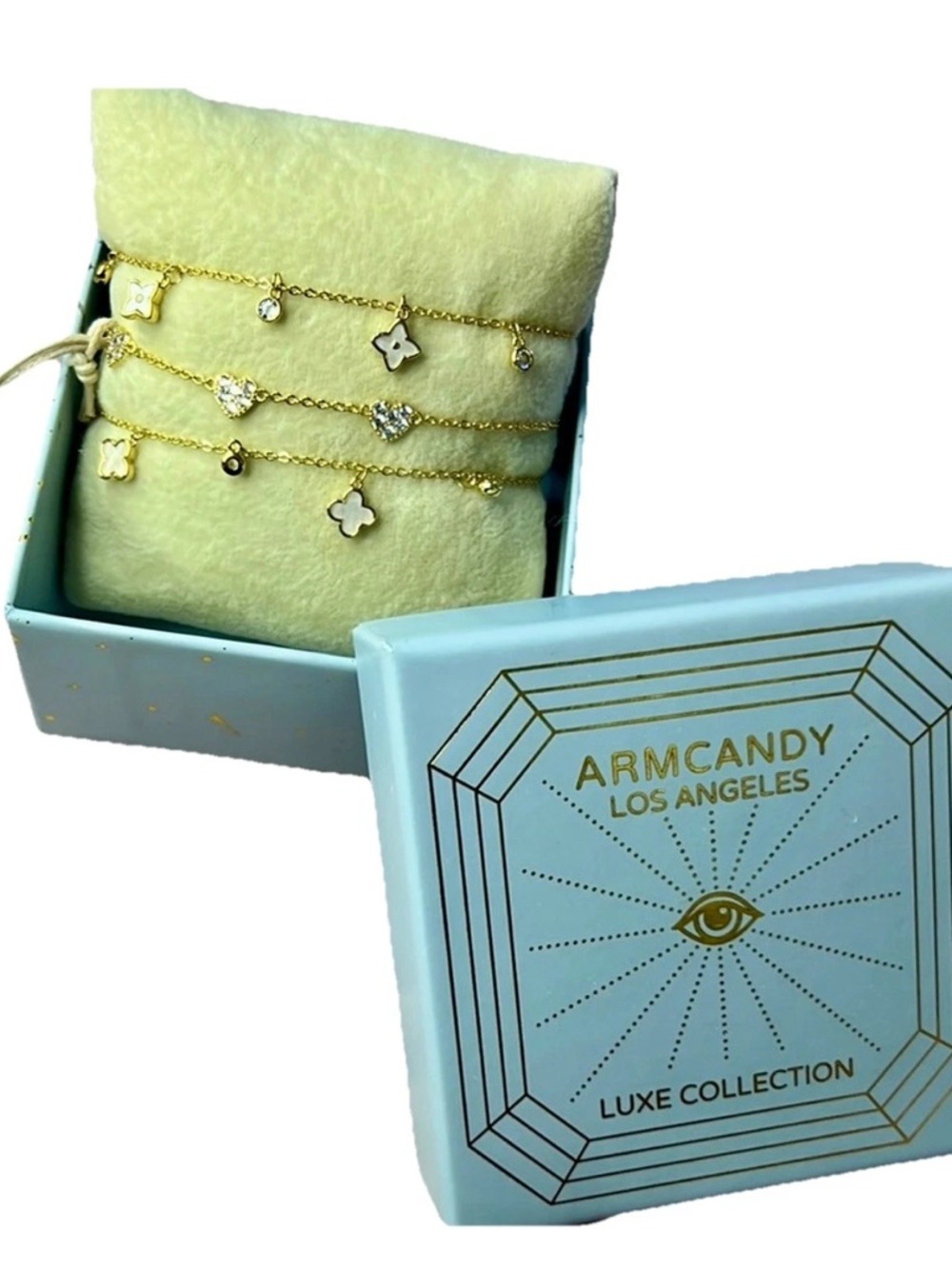 Arm Candy Los Angeles Luxe Collection CZ stone charm bolo bracelet set- NWT